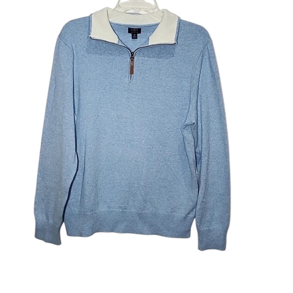 J.Crew Men's 1/4 Zipper Long Sleeve Tight Knit Sweater‎ Shirt Size M Cotton Blue